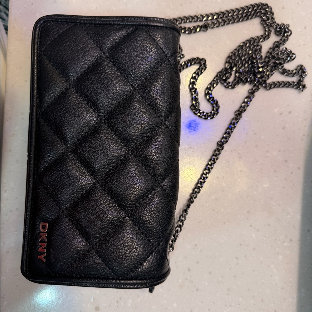 DKNY Quilted Black Crossbody Bag with Chain Strap